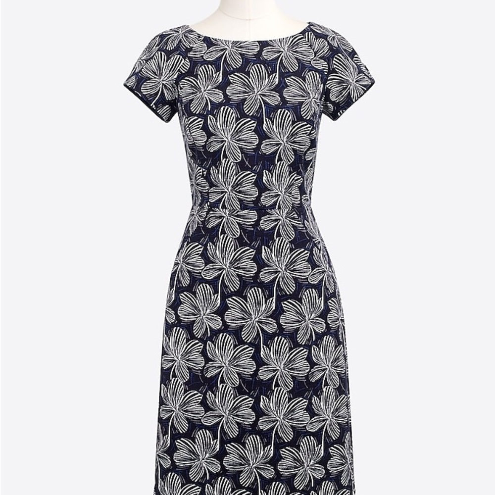 J. Crew Navy and White Floral Midi Dress